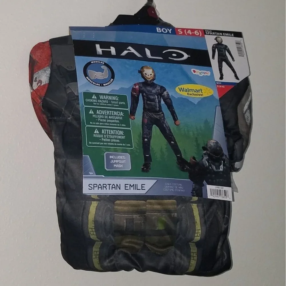NEW Halo Spartan Emile Halloween Costume Boys Small 4-6 Jumpsuit Mask - Picture 2 of 7